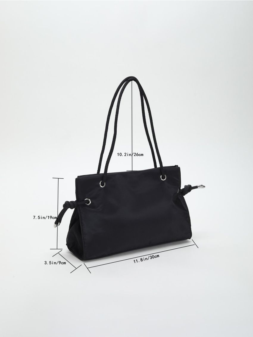Minimalist Shoulder Tote Bag Small Nylon Black