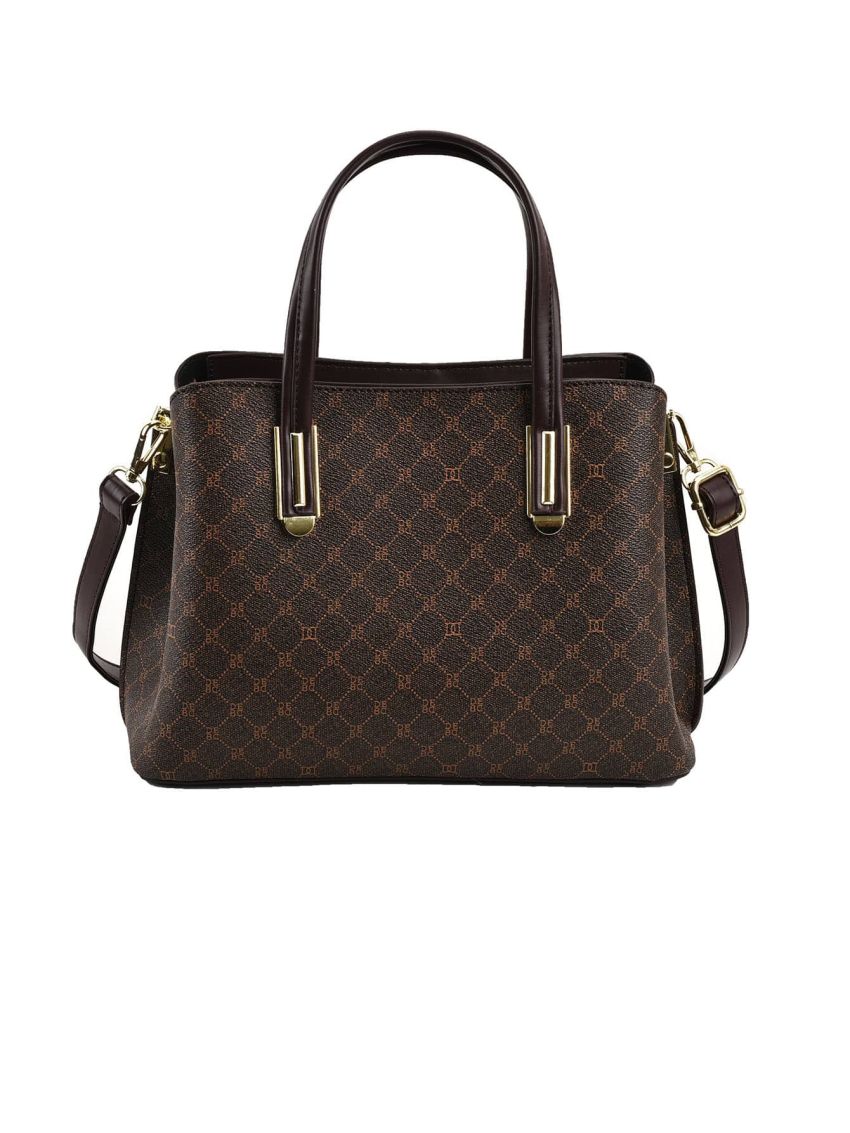 All Over Print Square Bag Brown Elegant Double Handle For Work