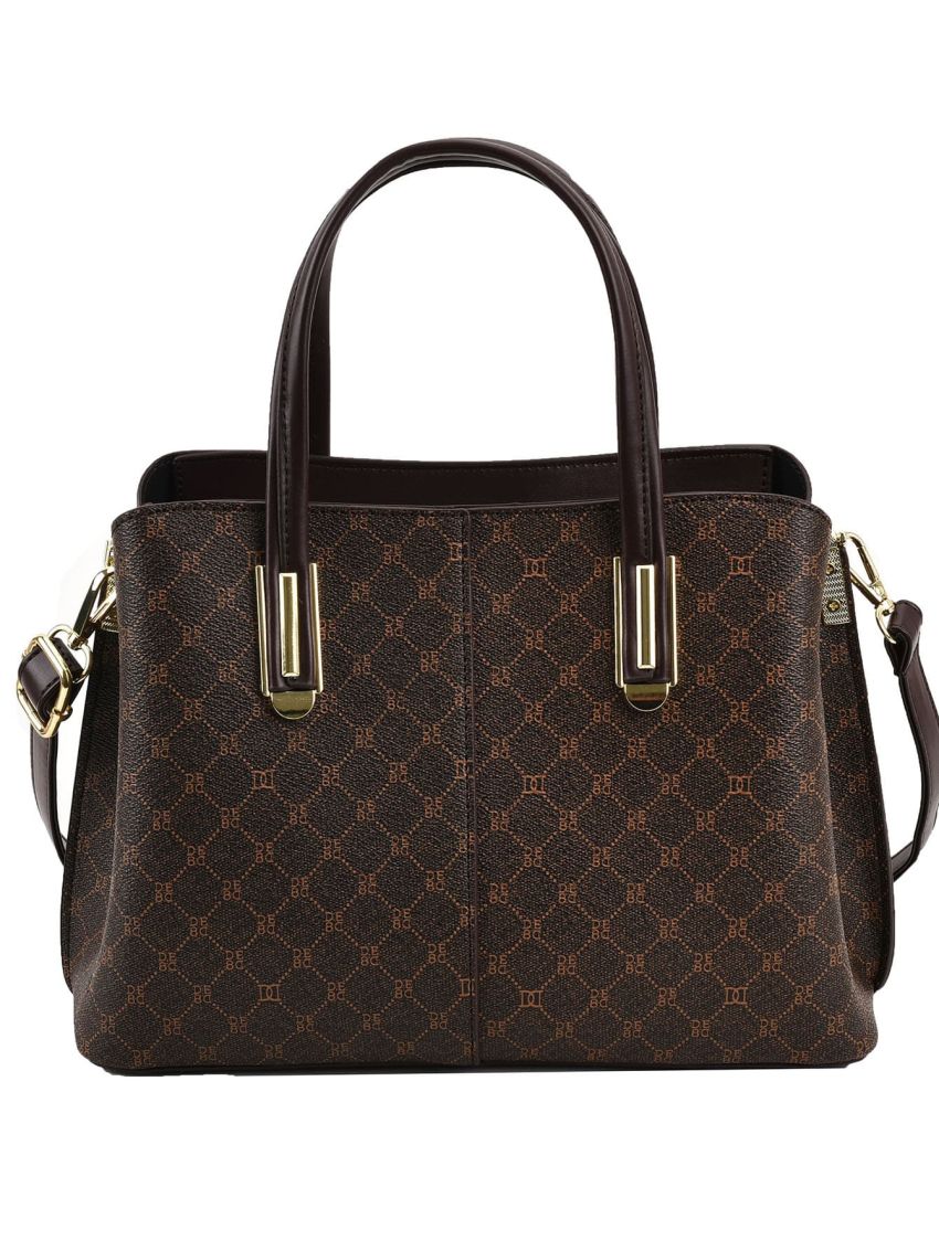 All Over Print Square Bag Brown Elegant Double Handle For Work