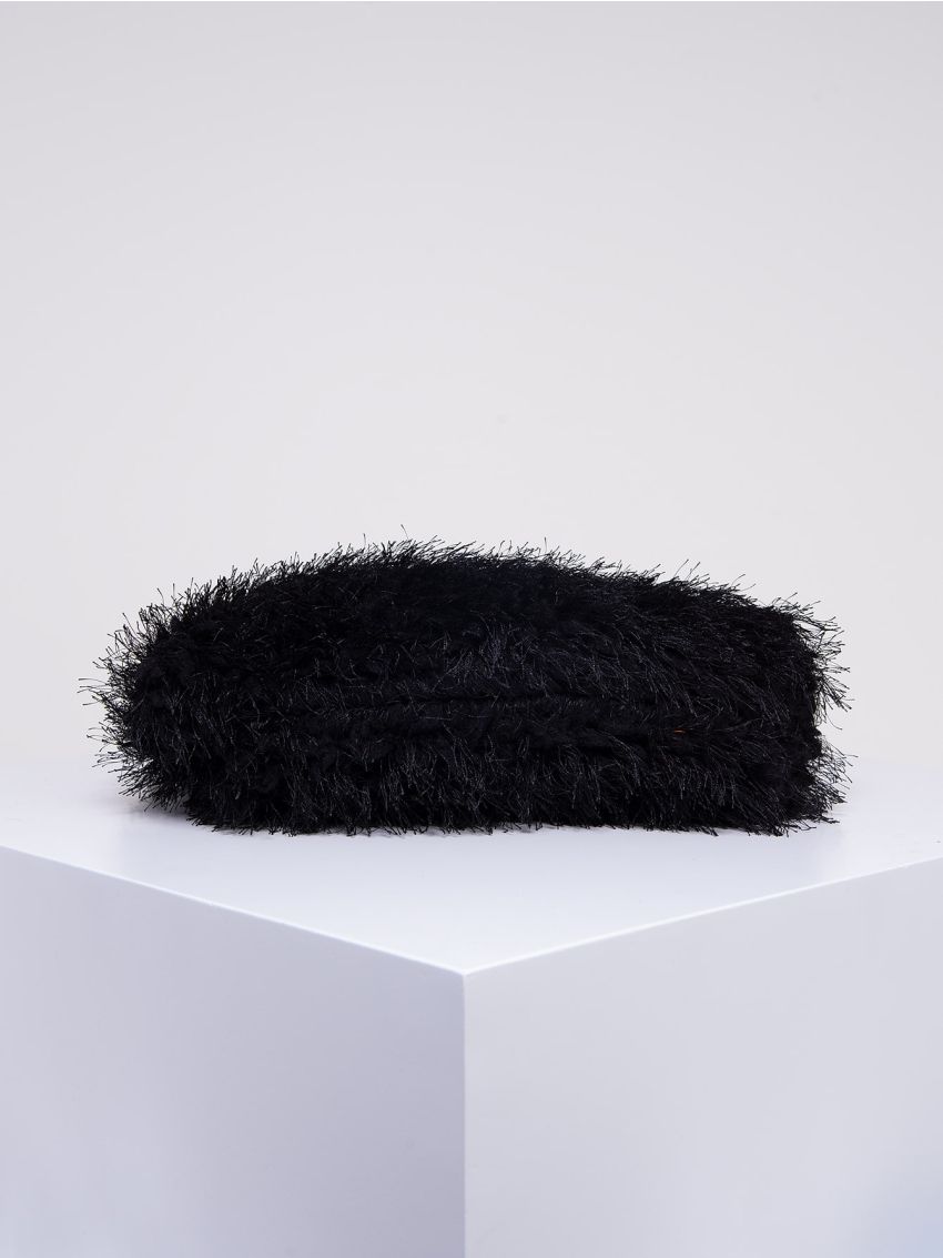 Black Fluffy Hobo Bag for Women