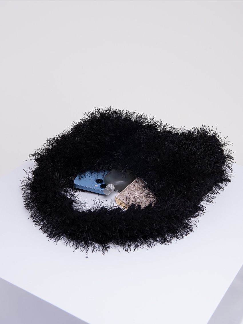 Black Fluffy Hobo Bag for Women