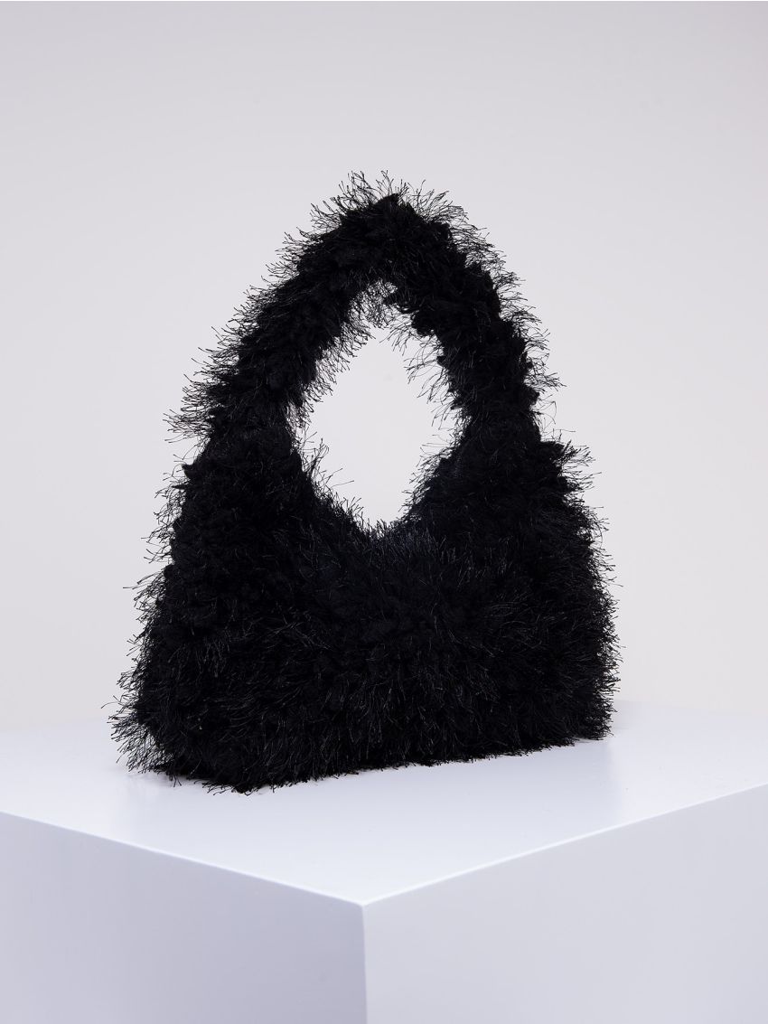 Black Fluffy Hobo Bag for Women