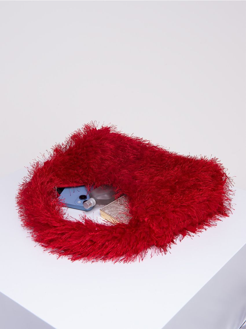 Red Fluffy Hobo Bag for Women