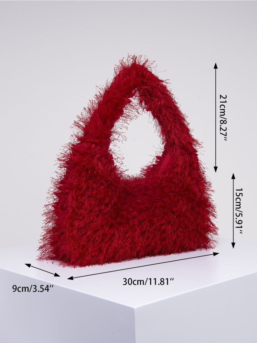 Red Fluffy Hobo Bag for Women