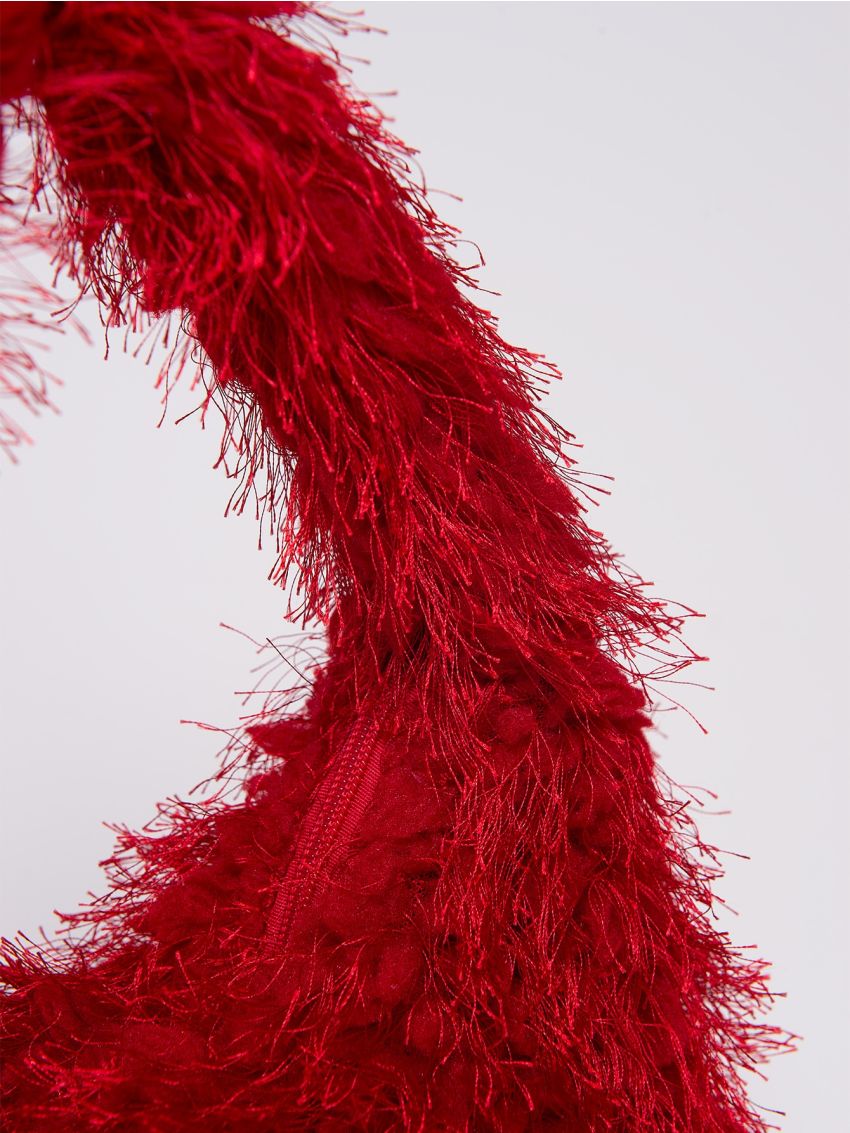 Red Fluffy Hobo Bag for Women