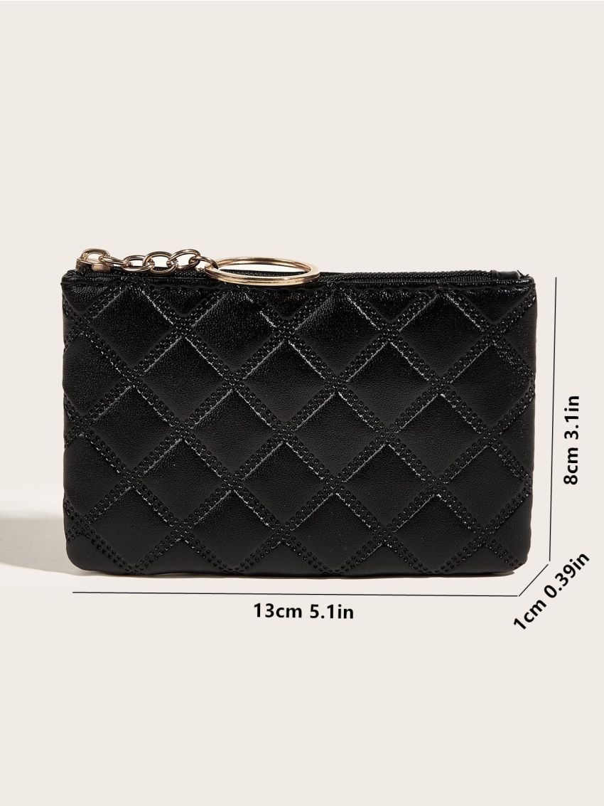 Quilted Design Coin Purse Pink Zipper Around