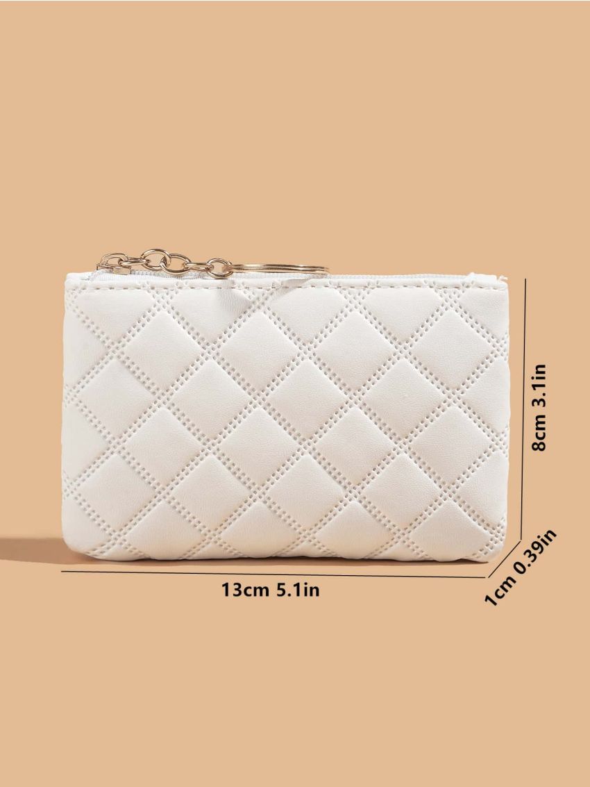 Quilted Design Coin Purse Pink Zipper Around