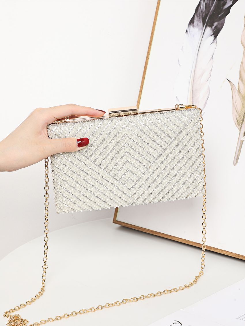 Mini Rhinestone & Faux Pearl Decor Box Bag for Party