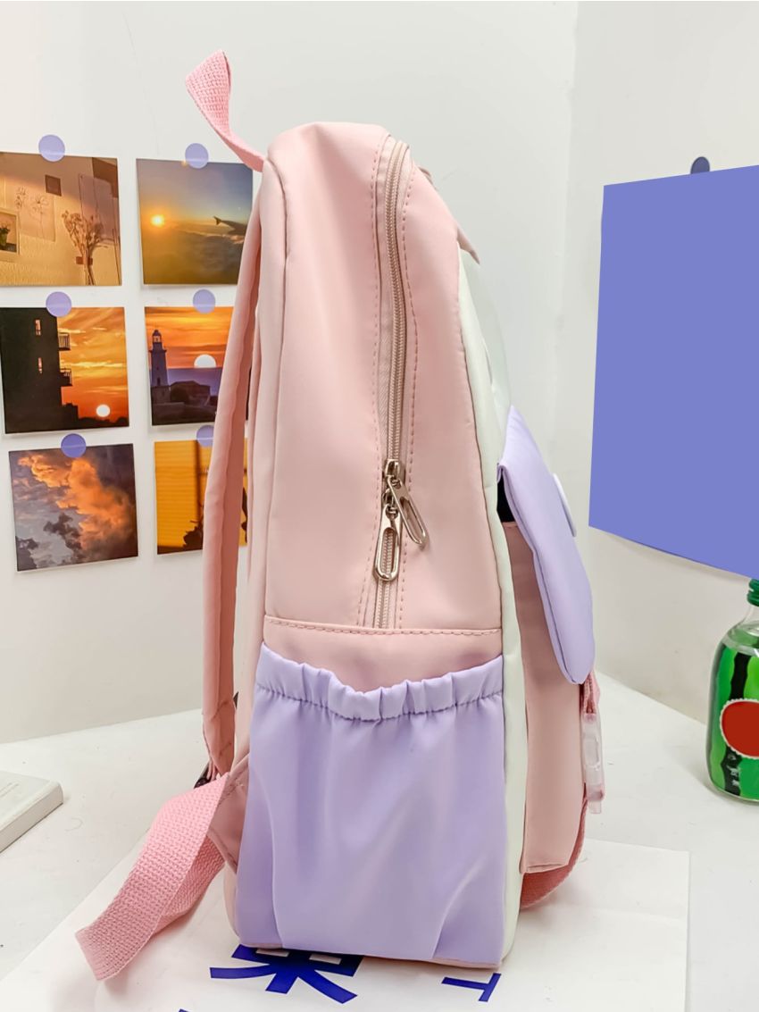 Colorblock Preppy Functional Backpack With Adjustable-strap