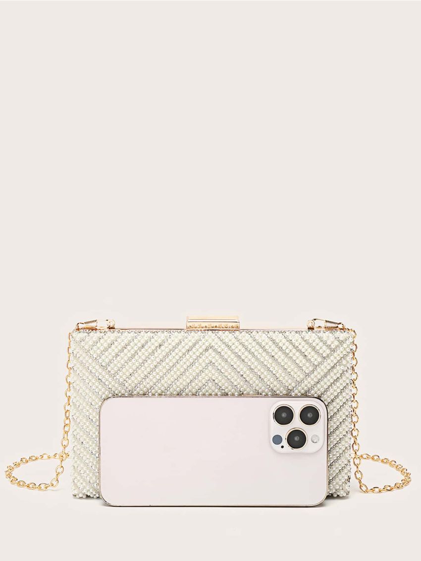 Mini Rhinestone & Faux Pearl Decor Box Bag for Party