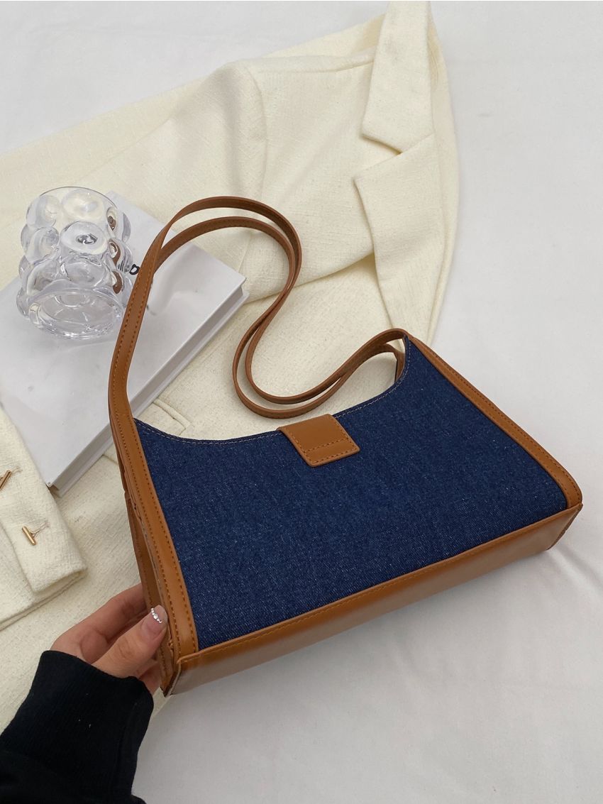 Colorblock Shoulder Bag Fashion Buckle Decor