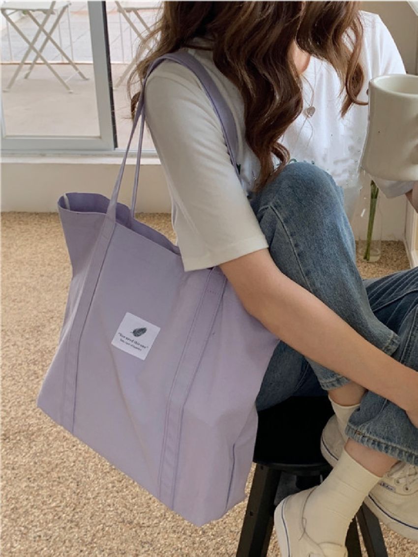 Patch Detail Shopper Bag Purple Preppy For Daily Life