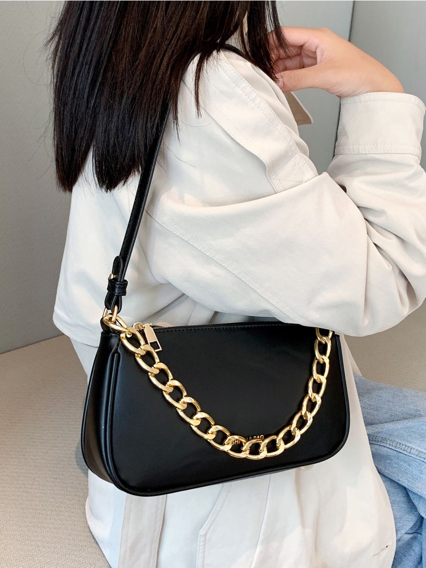 Letter Print Square Bag Chain Decor