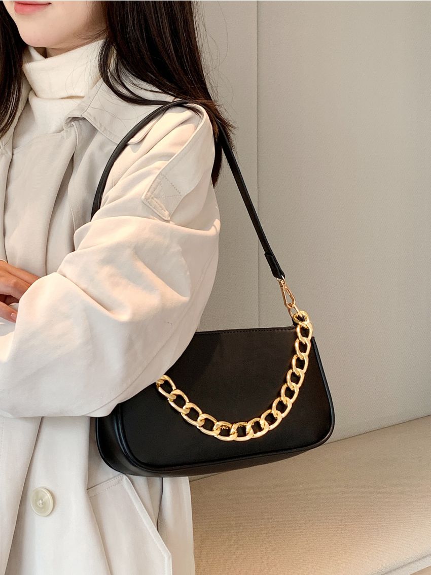 Letter Print Square Bag Chain Decor