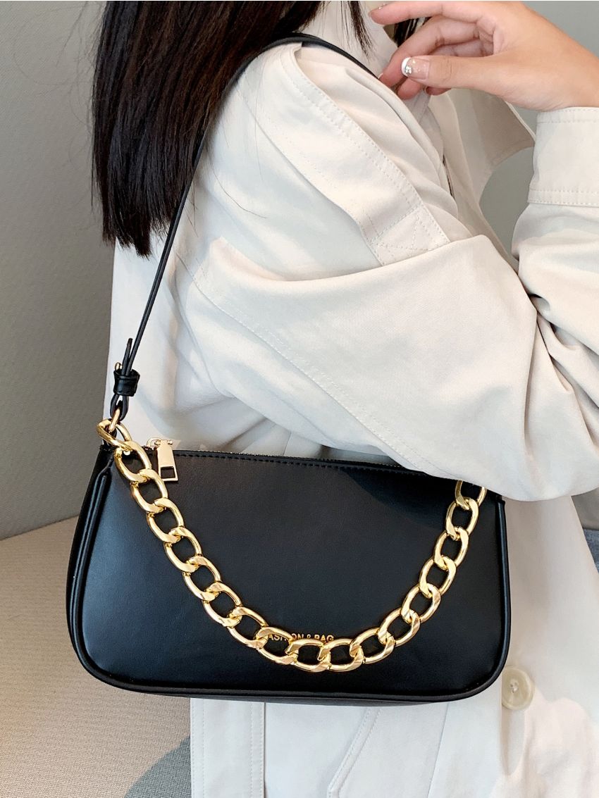 Letter Print Square Bag Chain Decor