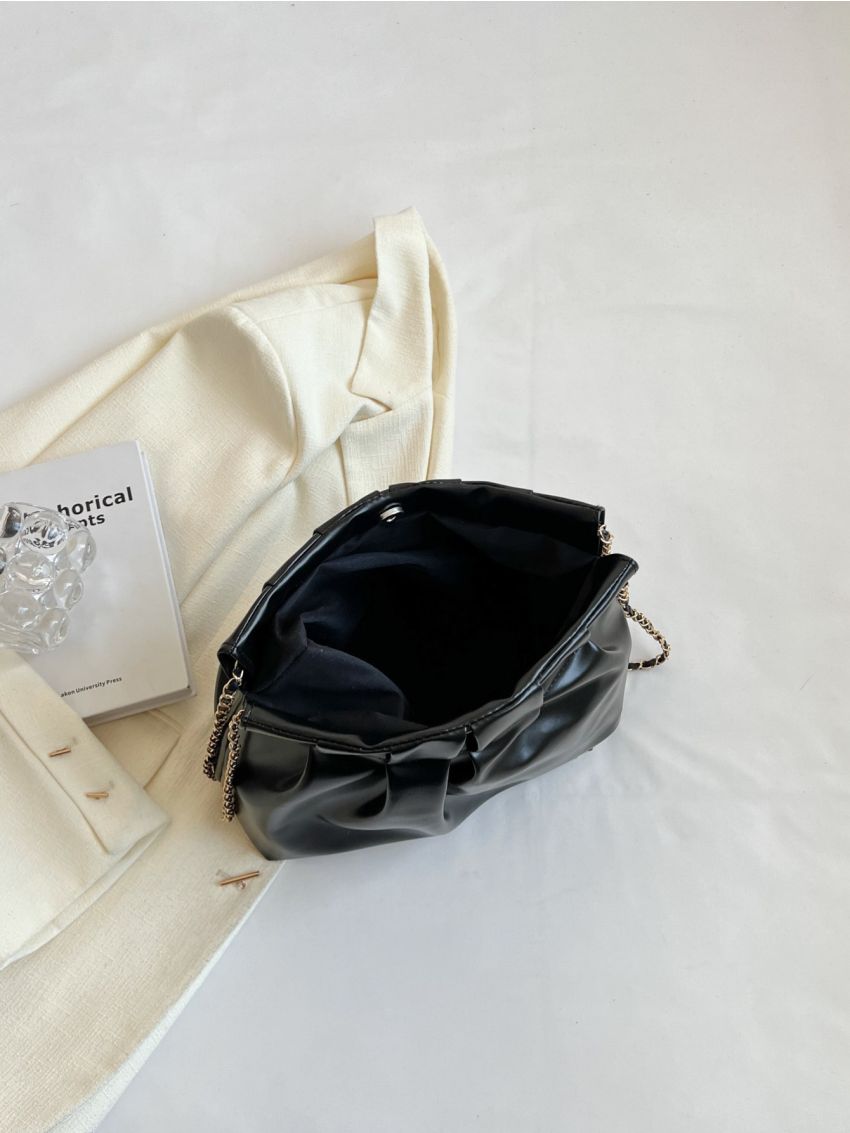 Minimalist Square Bag Ruched Detail Chain Strap