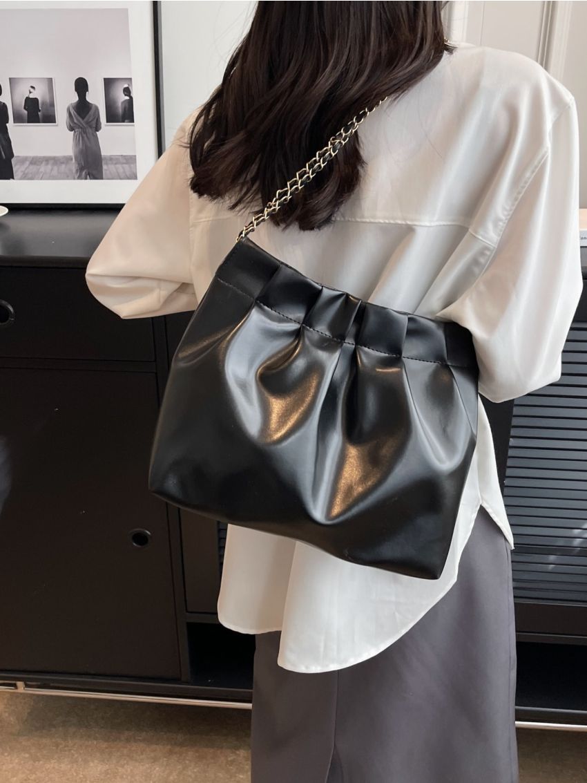 Minimalist Square Bag Ruched Detail Chain Strap