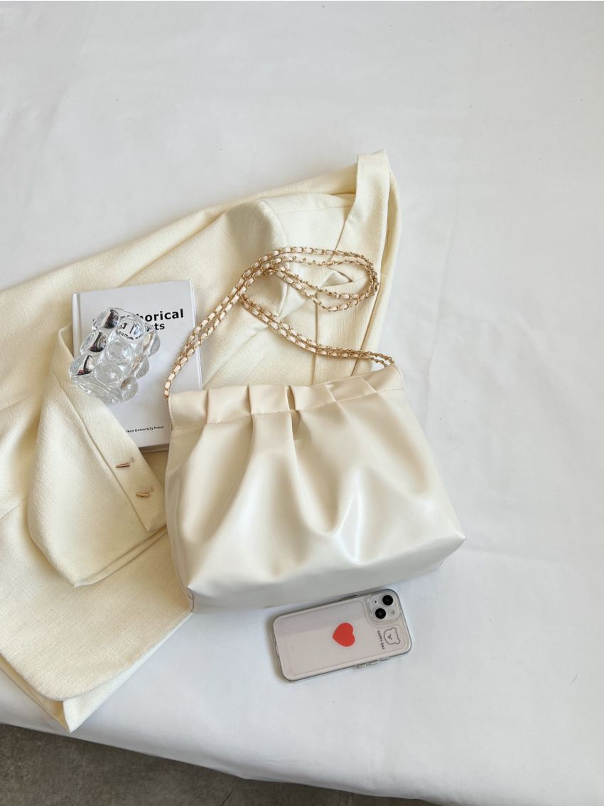 Minimalist Ruched Bag Medium Beige