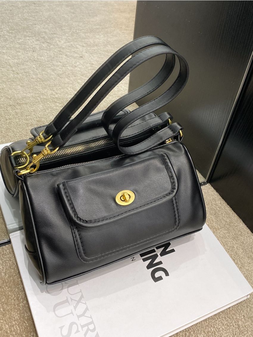 Litchi Embossed Square Bag Twist Lock For Daily Life PU