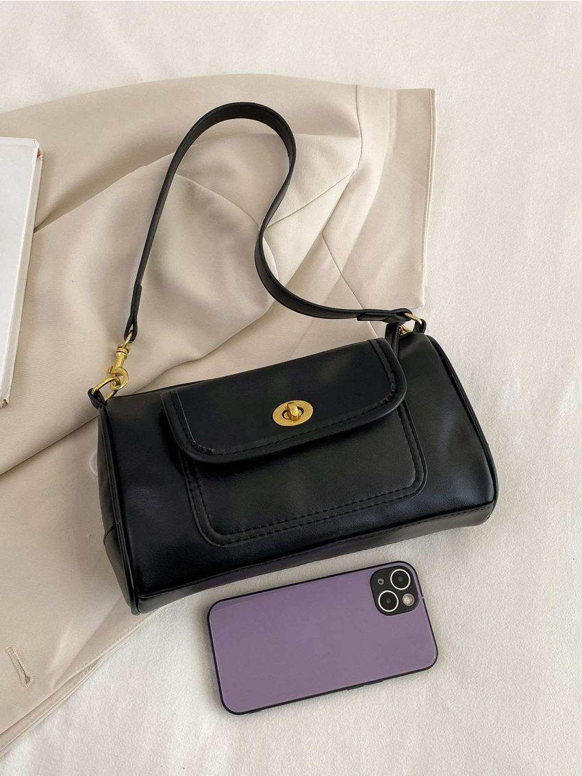 Litchi Embossed Square Bag Twist Lock For Daily Life PU