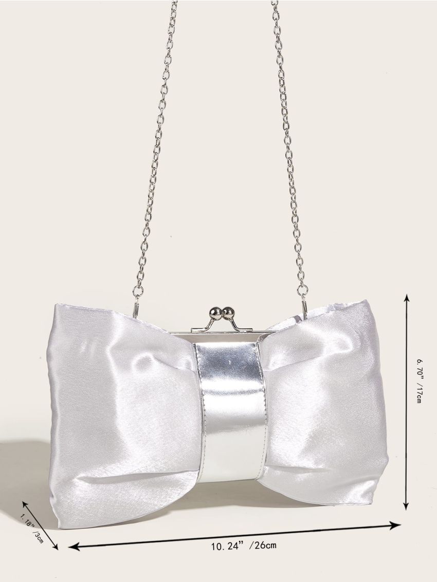 Bow Design Ruched Bag Kiss Lock Satin Glamorous For Party