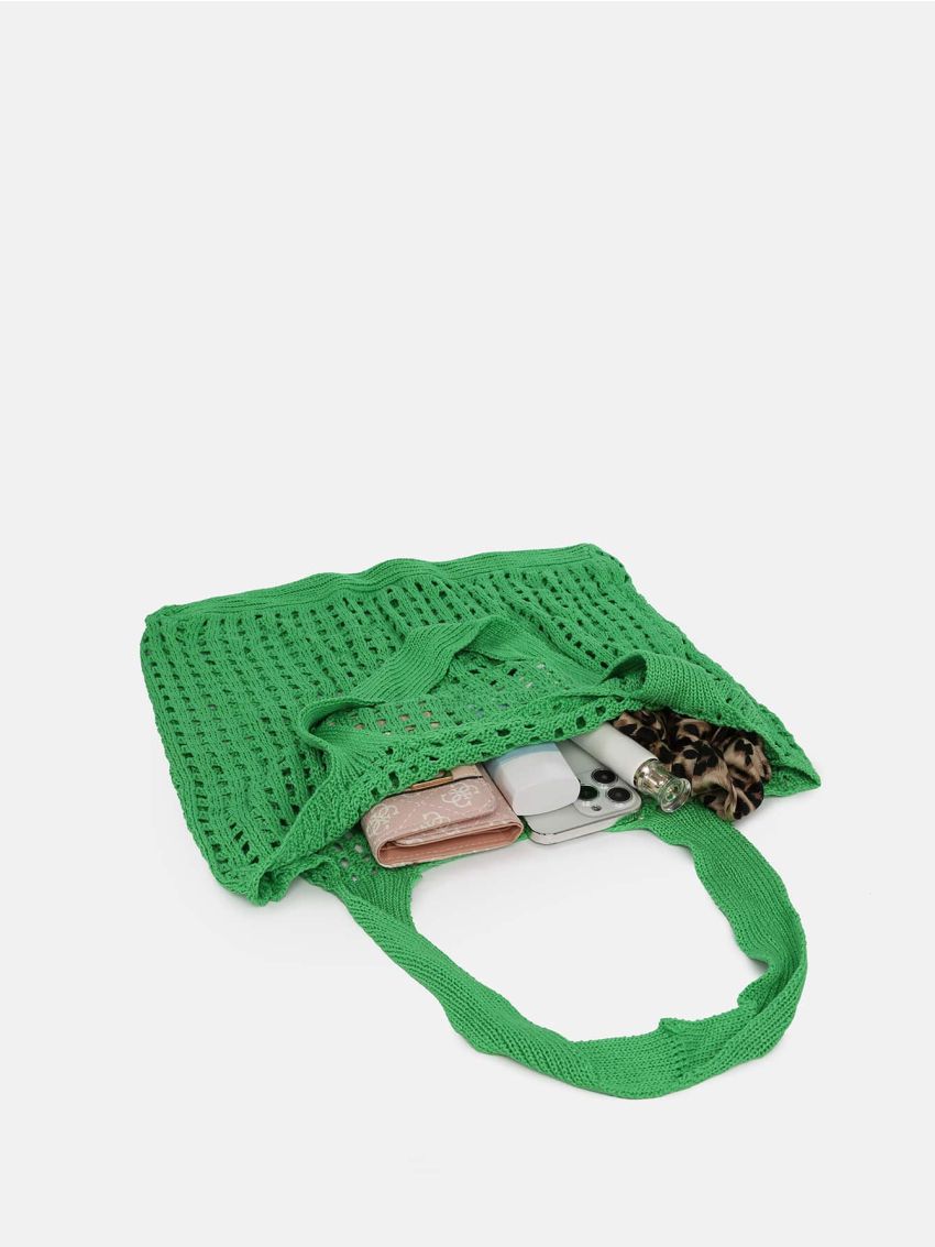 Minimalist Green Crochet Bag Hollow Out For Shopping