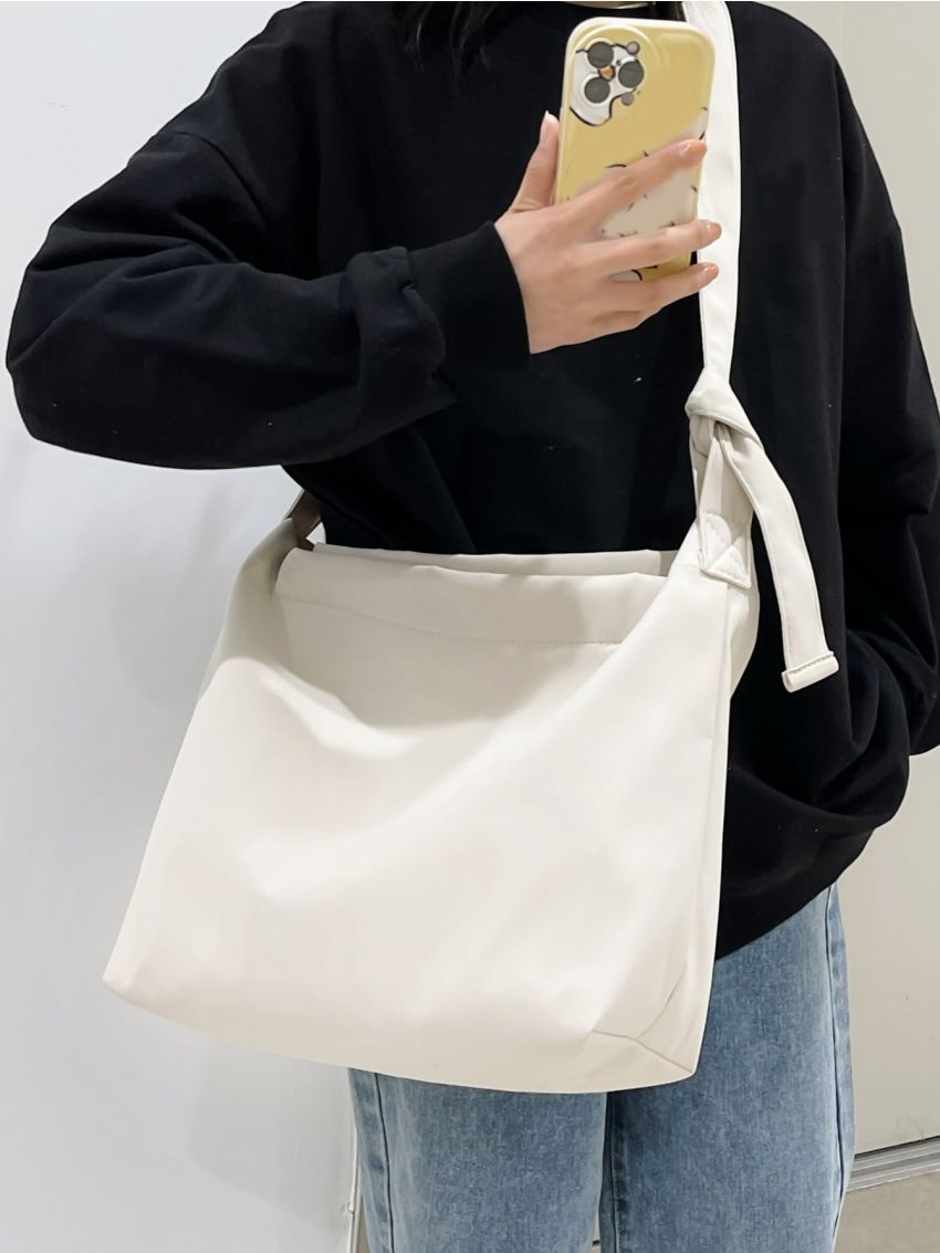 Knot Decor Hobo Bag White Nylon For Daily Life