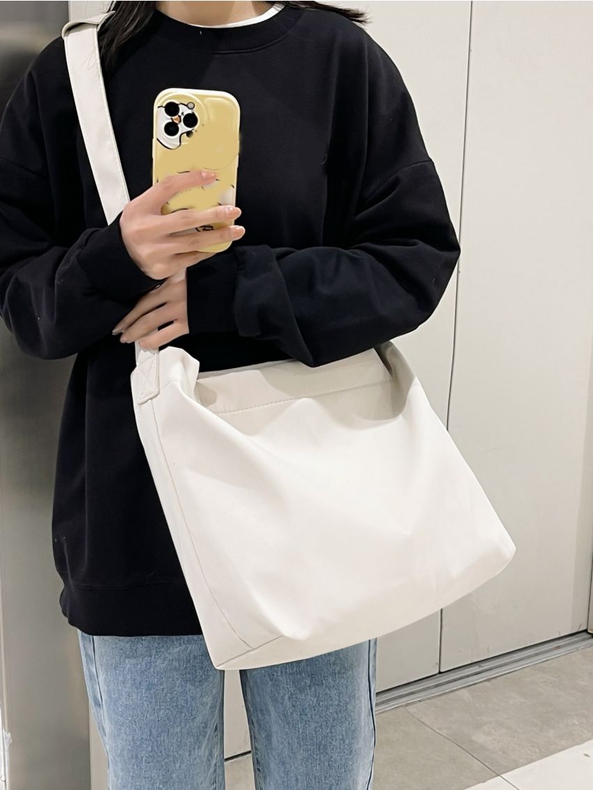 Knot Decor Hobo Bag White Nylon For Daily Life