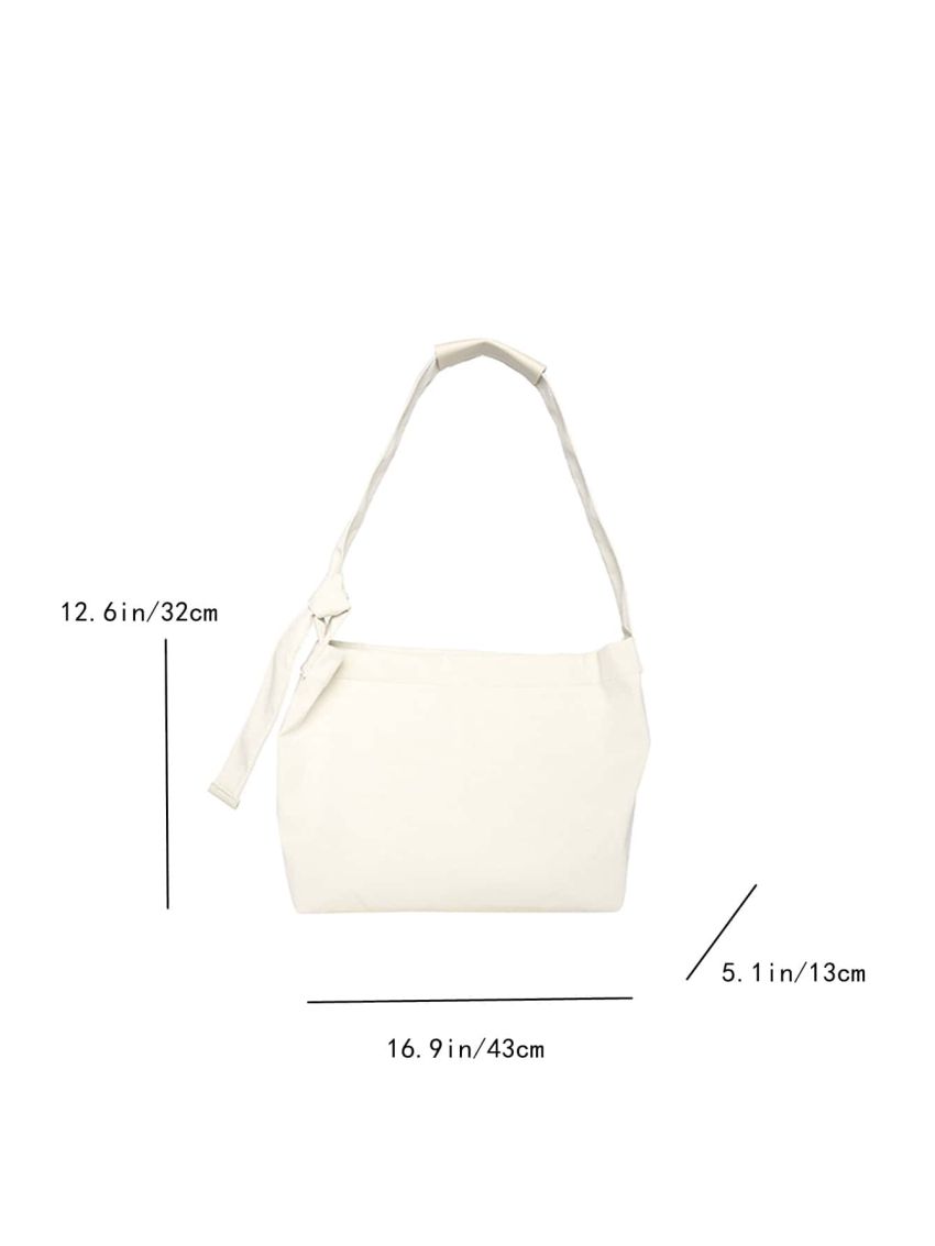 Knot Decor Hobo Bag White Nylon For Daily Life