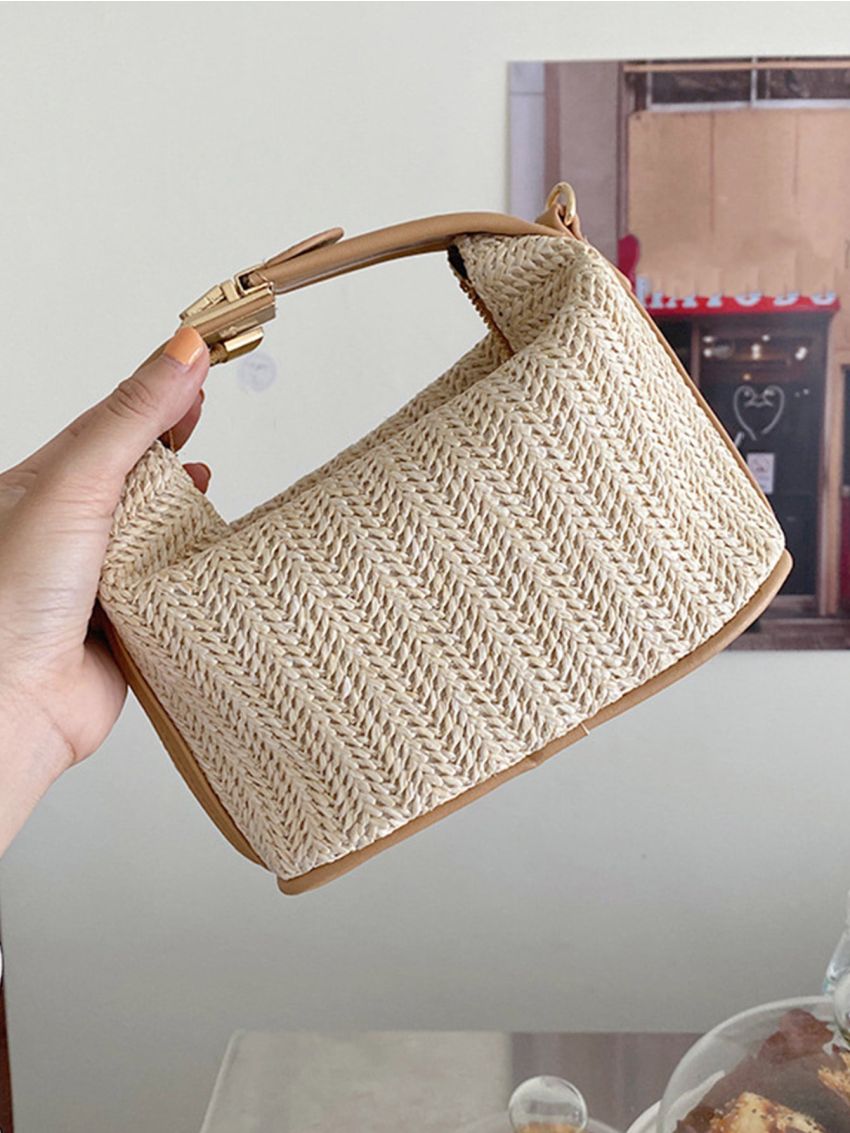 Mini Contrast Binding Straw Bag Vacation For Summer