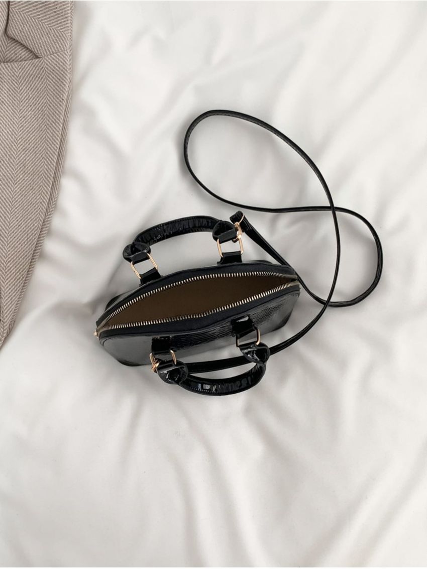 Snakeskin Embossed Dome Bag Double Handle Elegant For Daily Life