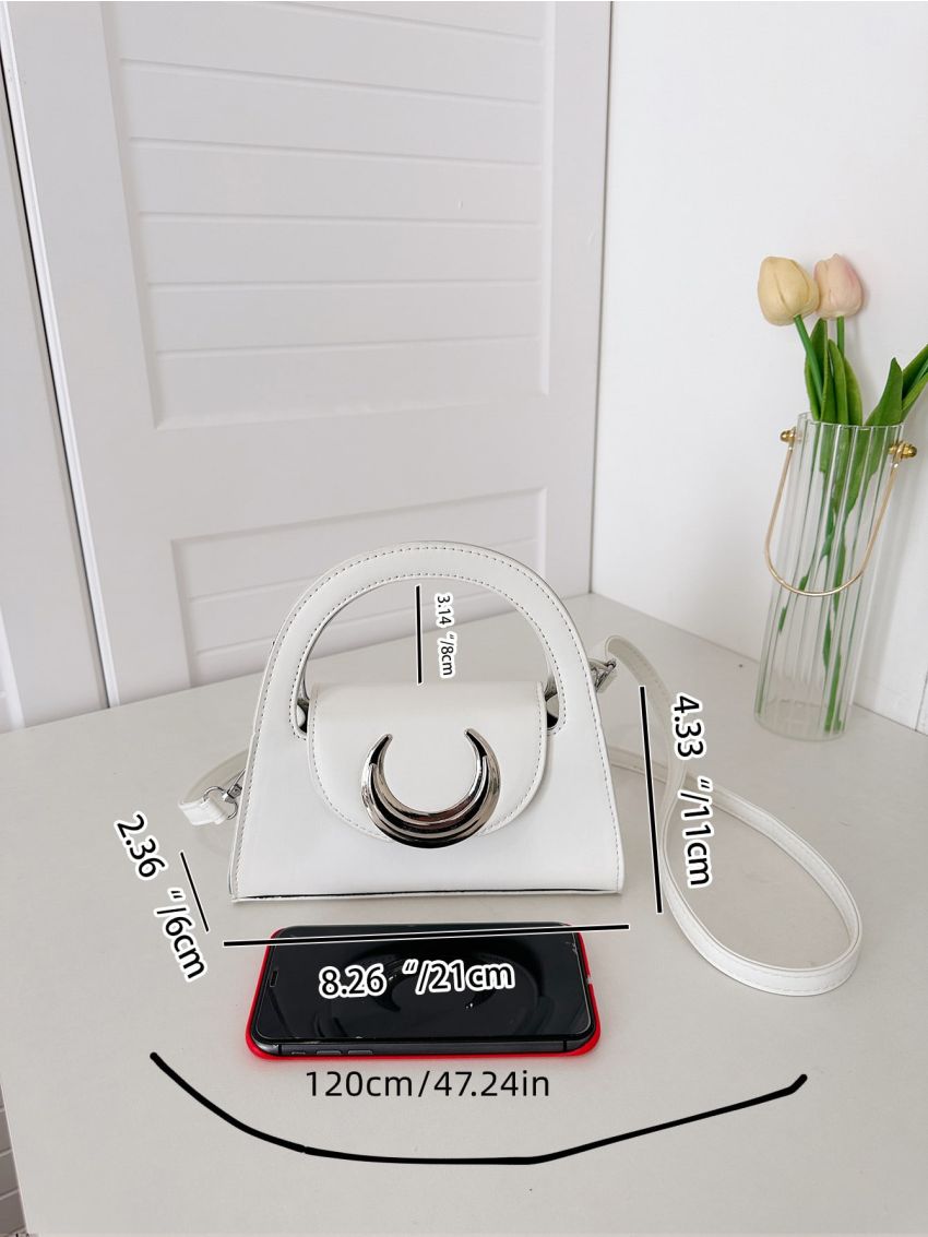 Moon Decor Square Bag Solid Flap With Adjustable-strap For Daily Life