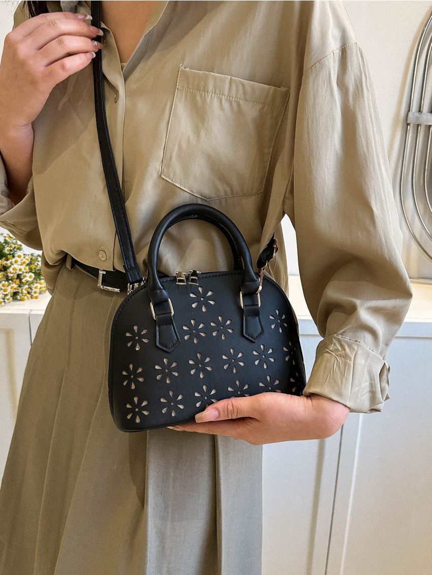 Hollow Out Design Dome Bag Small Double Handle For Daily