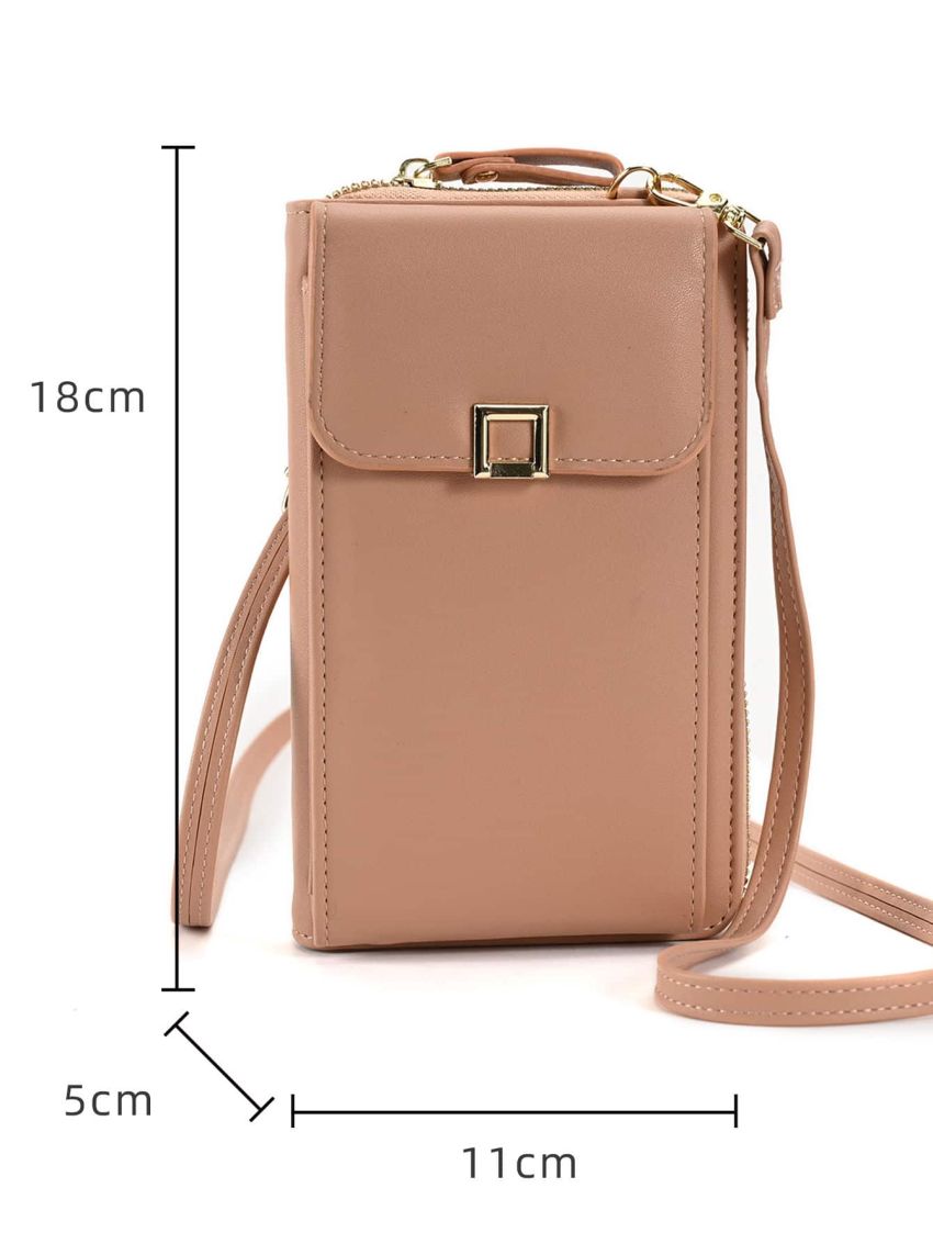 Minimalist Phone Wallet Metal Decor Apricot