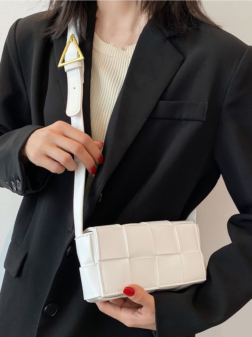 Braided Detail Square Bag Minimalist Flap For Daily Work