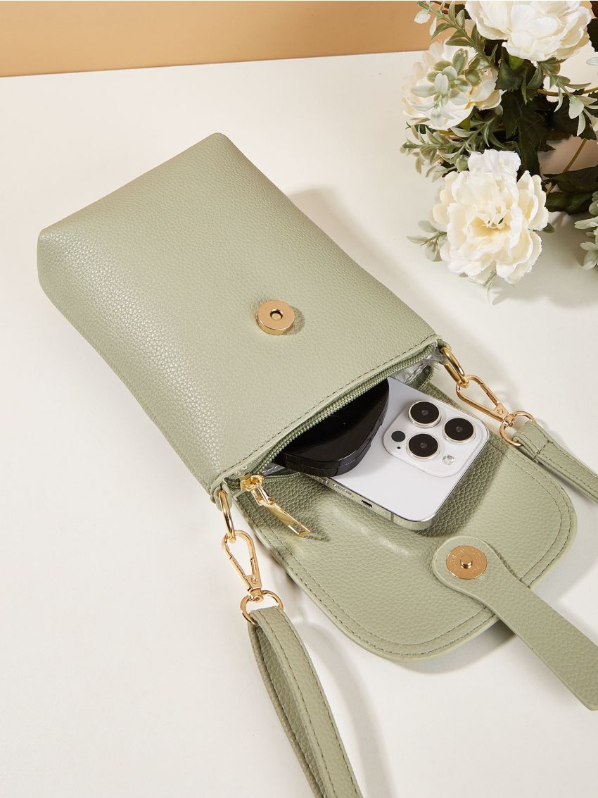 Snap Button Phone Wallet Minimalist Green