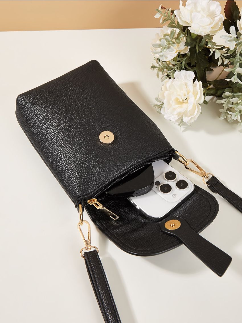 Litchi Embossed Flap Phone Bag Elegant Style