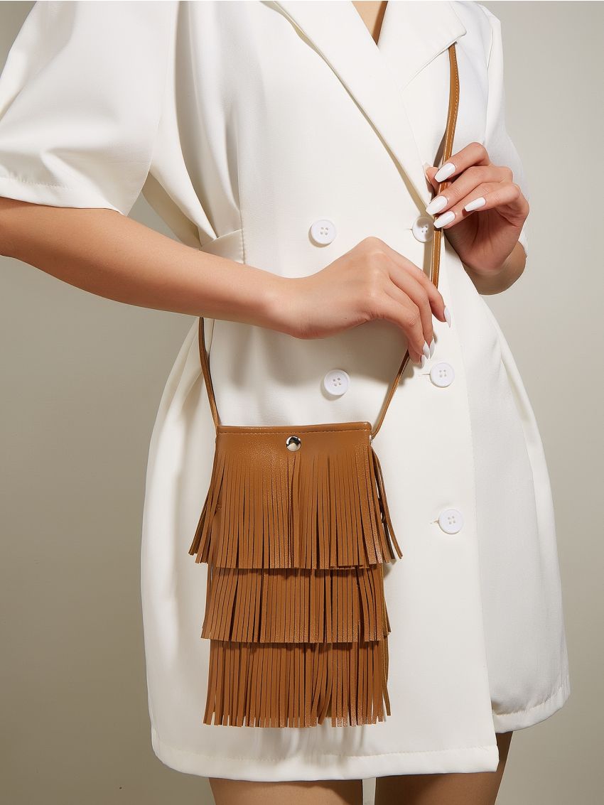 Fringe Decor Phone Wallet Minimalist Brown