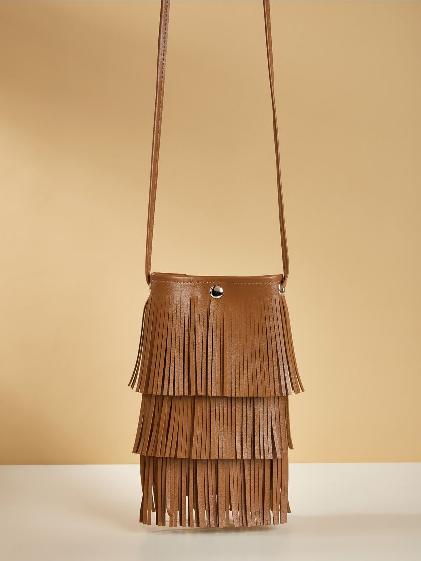 Fringe Decor Phone Wallet Minimalist Brown