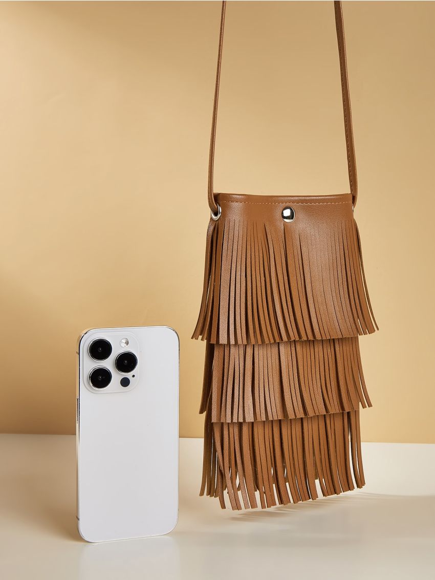 Fringe Decor Phone Wallet Minimalist Brown