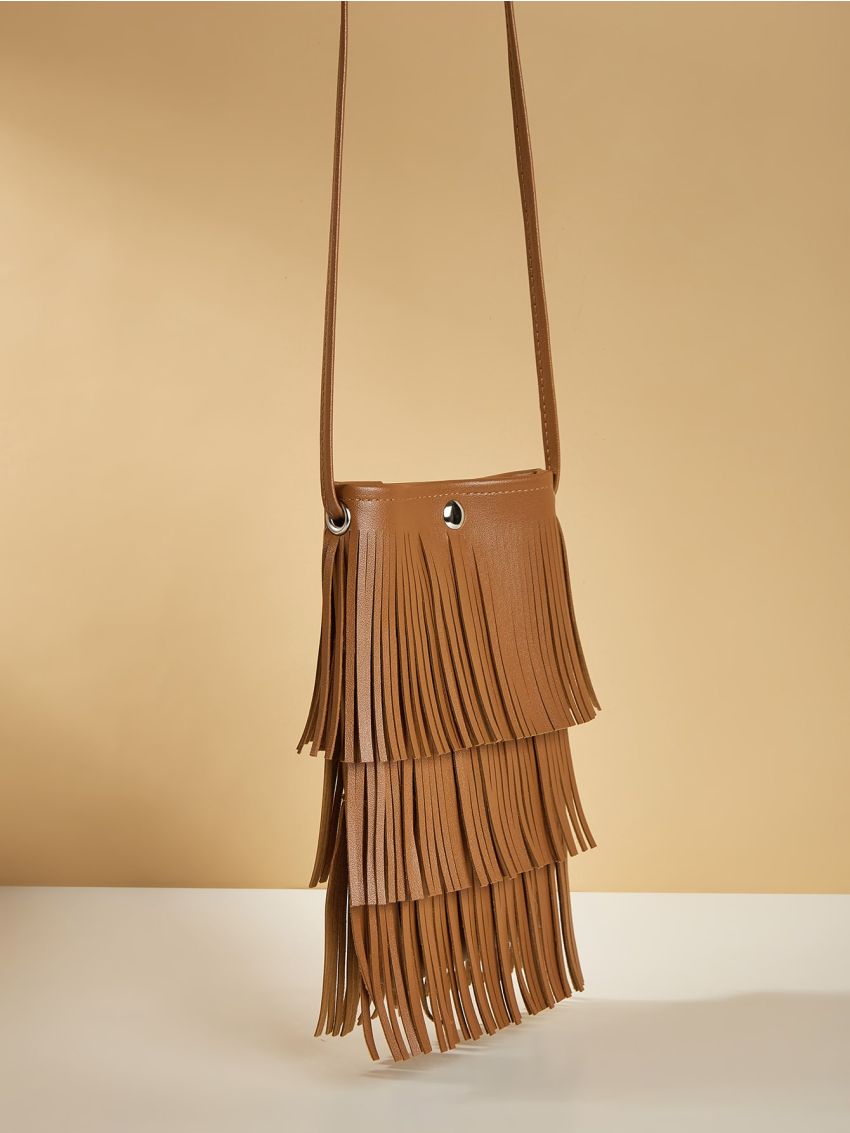 Fringe Decor Phone Wallet Minimalist Brown