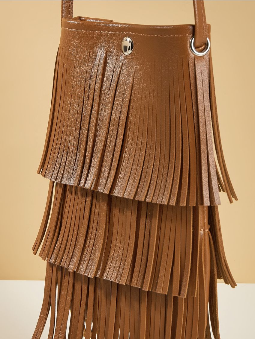 Fringe Decor Phone Wallet Minimalist Brown