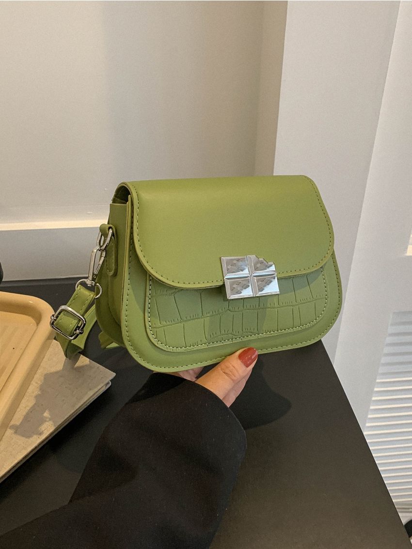 Mini Flap Shoulder Bag Metal Decor Crocodile Embossed