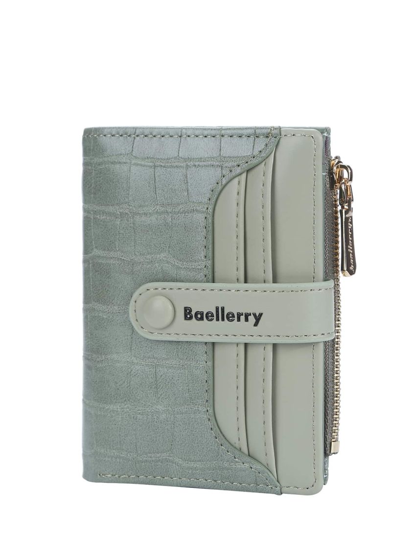 Crocodile Embossed Small Wallet Letter Graphic With Zipper PU