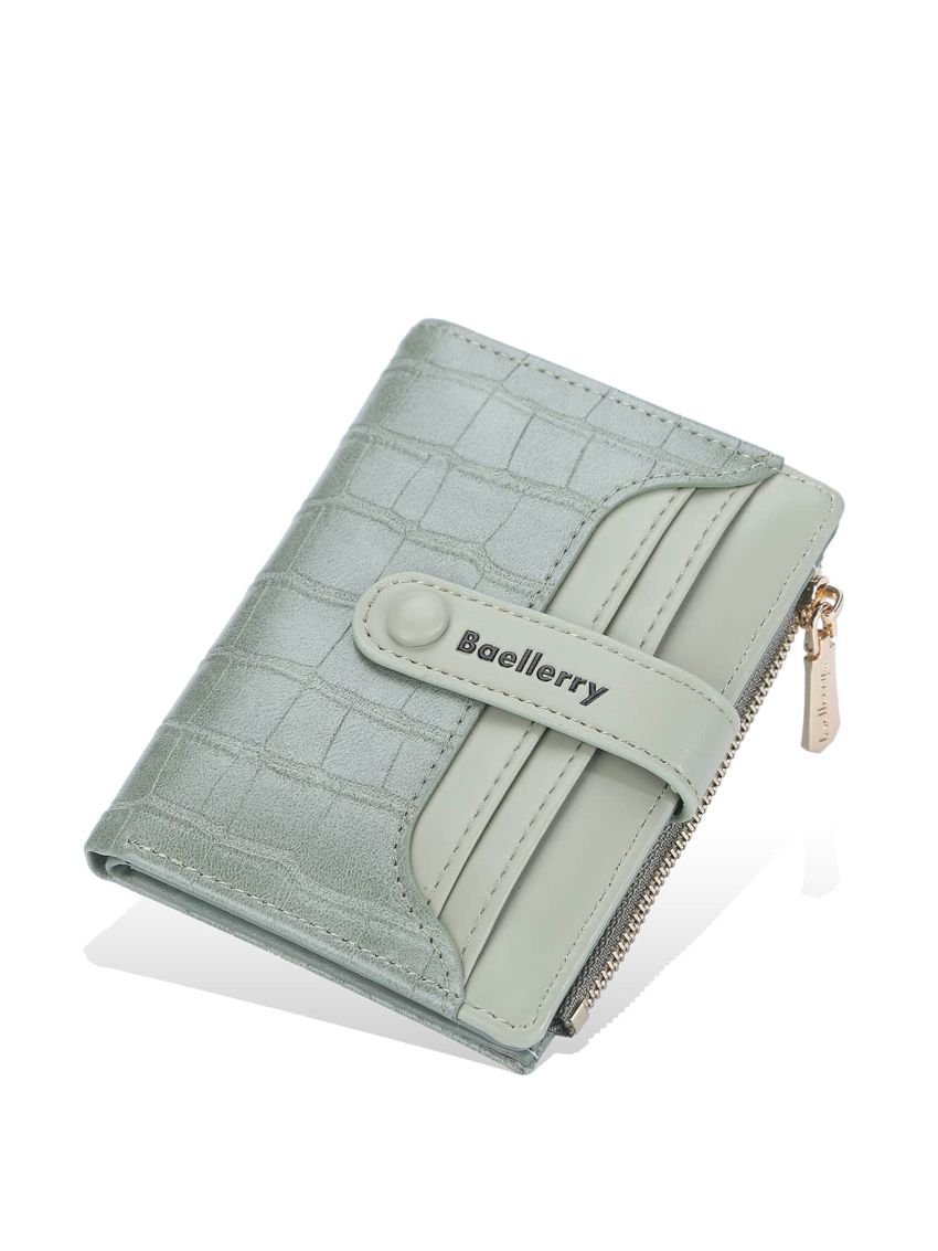Crocodile Embossed Small Wallet Letter Graphic With Zipper PU