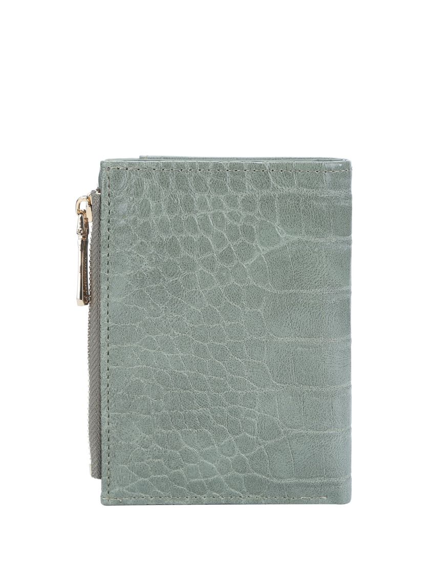 Crocodile Embossed Small Wallet Letter Graphic With Zipper PU