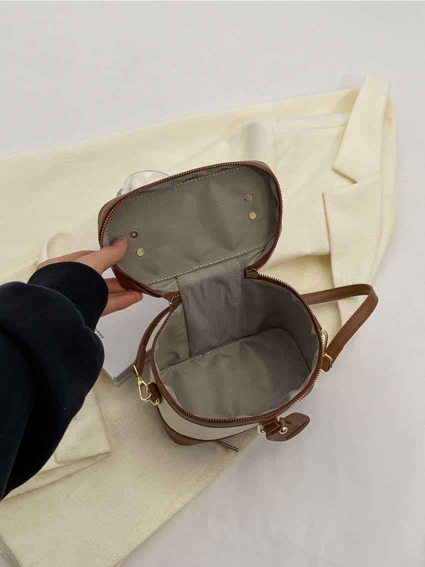 Mini Bucket Bag Crocodile Embossed Two Tone PU For Daily Life