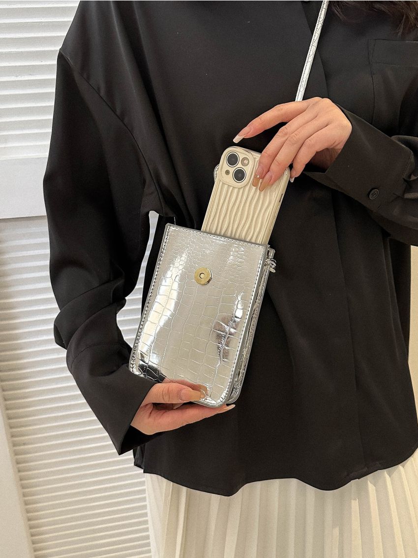 Metallic Phone Wallet Funky Crocodile Embossed