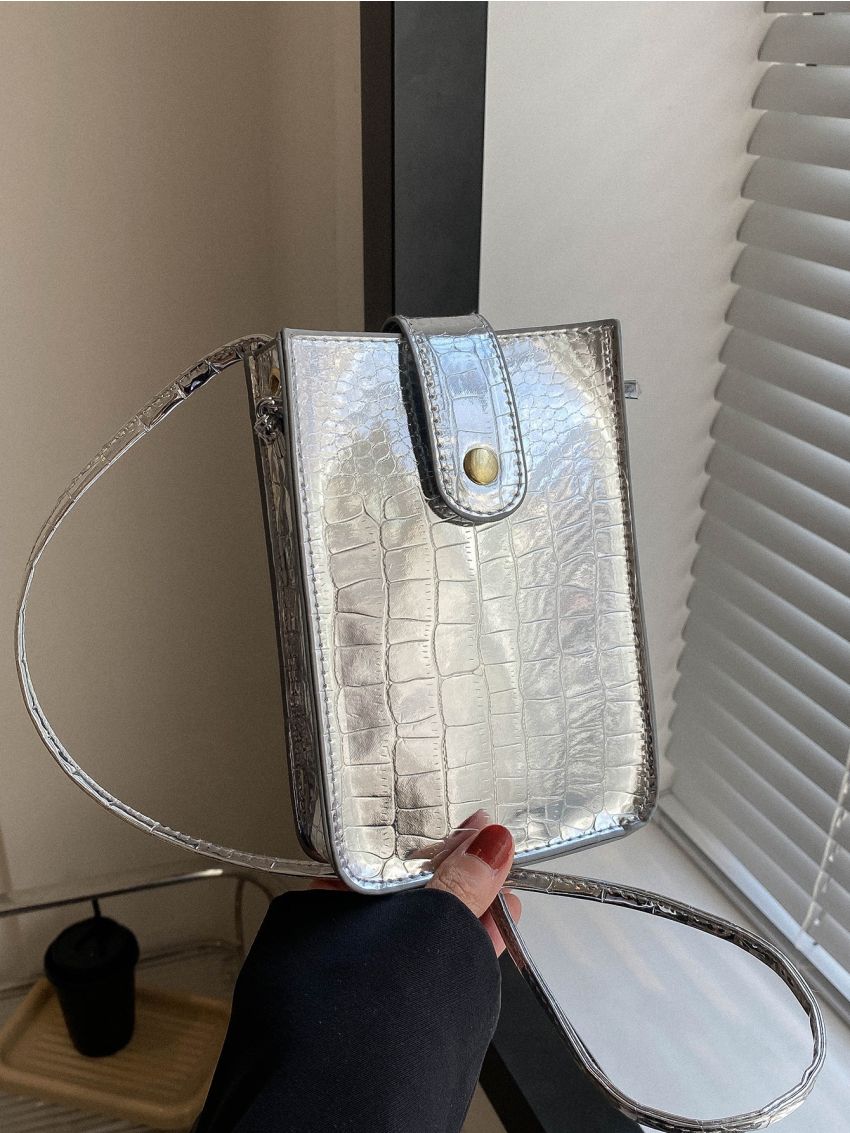 Metallic Phone Wallet Funky Crocodile Embossed