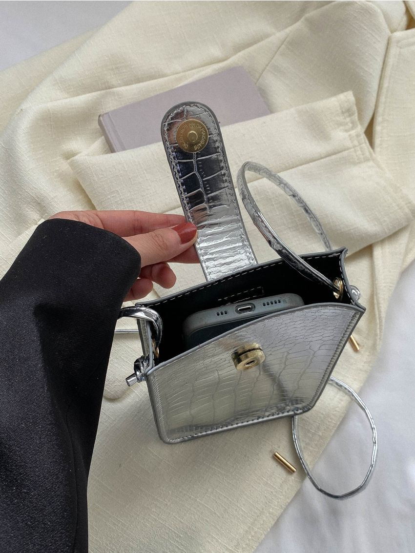 Metallic Phone Wallet Funky Crocodile Embossed